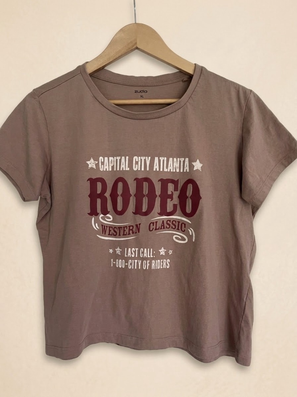 Zudio Mauve Pink Rodeo Atlanta Boxy Graphic Tee Shirt Size XL NWOT
